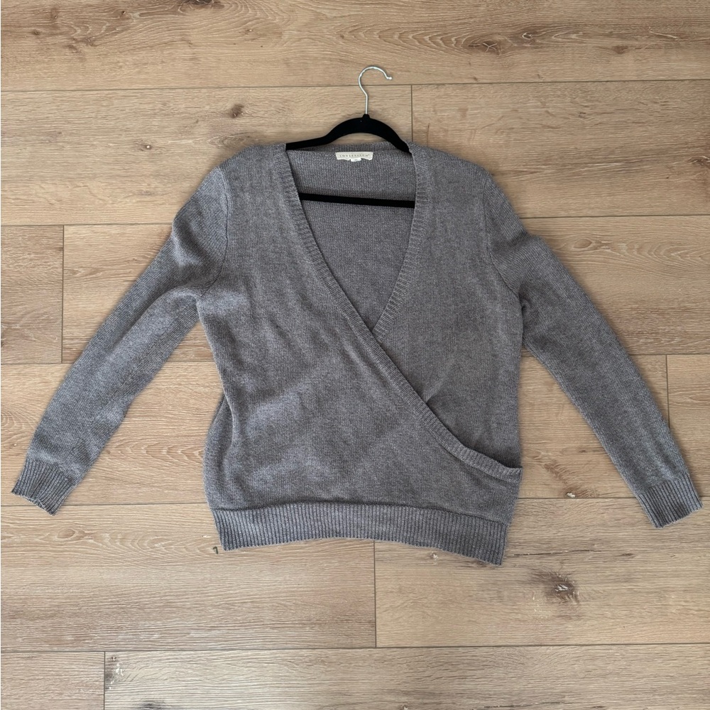 Gray V-Neck Wrap Sweater